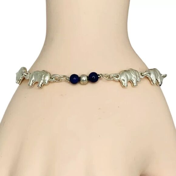925 Sterling Silver Elephant Motif Chain Bracelet 7.25" Manchester Whimsical - Picture 11 of 11